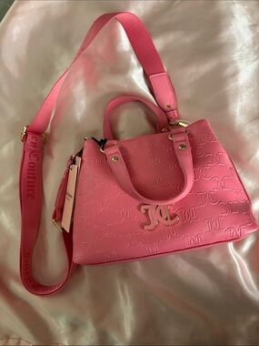 Juicy Couture Hot Pink Embossed JC Logo Satchel with Strap